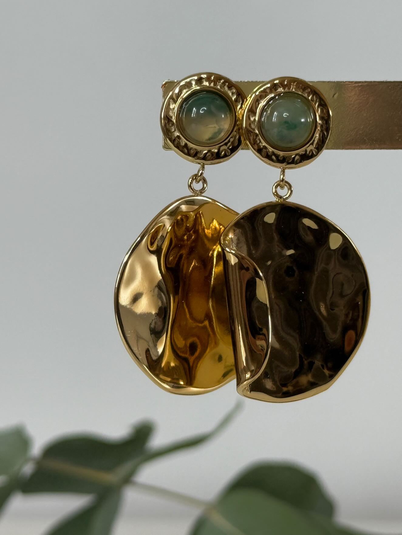 Boucle oreilles rond pierre verte